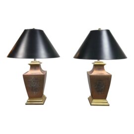 Vintage Ceramic+Metal Urn Table Lamps, Pair