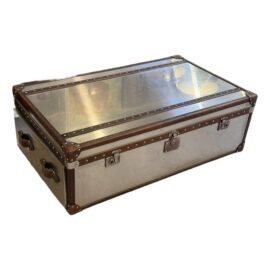 Timothy Oulton for Restoration Hardware Richards Aluminum + Leather Trunk Coffee Table. Original Price: $3,500