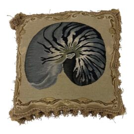 Neopolitan Fringed Pillow With Nautilus Shell Needlepoint