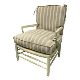 Vintage Celadon Rush Seat Chair + Tie Back Cushions