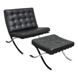Ludwig Mies Van Der Rohe Barcelona Style Chair & Ottoman, Set