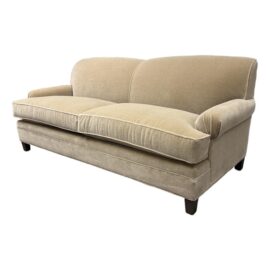 NEW Custom Design Carmine Taupe Velvet Apartment Sofa. Original Price: $3,375