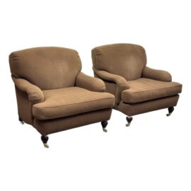 Kroll Furniture Custom Design Ralph Lauren Fabric Lounge Chairs, Pair. Original Price: $10,150