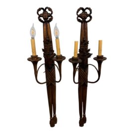 Antique Carved Wood Wall Sconces, Pair
