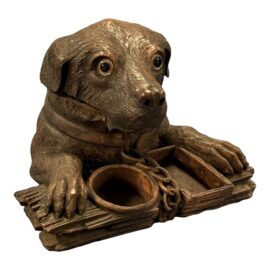 Circa 1860 Walnut Black Forest Dog Tobacco Box. Original Price: $4,370
