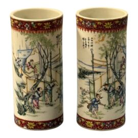 Early 20th Century Chinese Famille Rose Porcelain Hat Stands/Vases, Pair