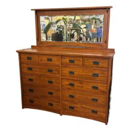 Tradewins Mission Style Cherry Wood Finish Dresser + Mirror, Set. Original Price: $2,000