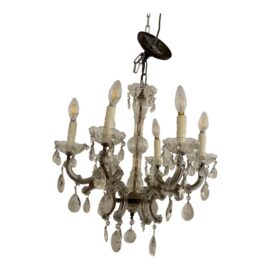 Vintage Six Light Glass + Crystal Chandelier