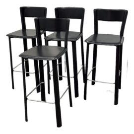 Vintage Frag for Design Within Reach Italian Black Leather Barstools, Set of Four