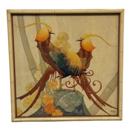 Early 20th Century Stark Davis “Pheasants” Print, Signed + Framed