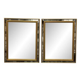Ambler Art Group Gold + Mirrored Tile Trim Wall Mirror, Pair
