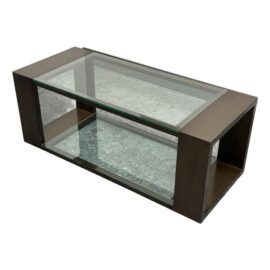 Custom Design Cerused Finish Wood + Glass Coffee Table. Original Price: $3,500