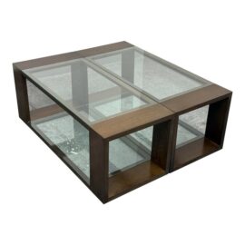 Custom Design Ceruse Finish Dark Wood With Glass Coffee Tables, Pair. Original Price: $7,000