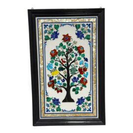 Pietra Dura Marble Inlay Panel of "Tree of Life", Framed