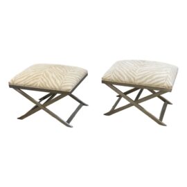 Ethan Allen Xanadu Upholstered Cross Brace Ottoman+Stool, a Pair. Original Price: $3,000