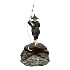 Japanese Bronze & Bone Fisherman Okimono Statue Meiji Period