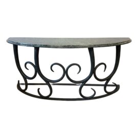 Late 20th Century Serpentine Green Marble + Iron Console Table