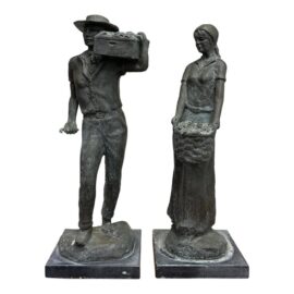 Circa 1990's Franco Vianello Patinated Bronze "Harvest at Jordan" Statues, Pair