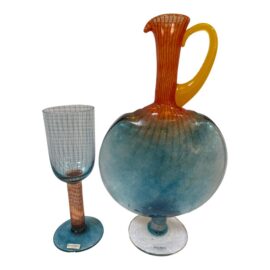 Circa 1989 Kjell Engman for Kosta Boda Bon Bon Art Glass Pitcher + Goblet, Set