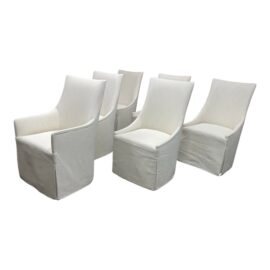 Restoration Hardware Ella Skirted Fabric Dining Side Chairs + Casters, Set of Six. Original Price: $6,390