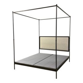 California King Restoration Hardware 19th Century French Iron Fabric Canopy Bed. Original Price: $3,700