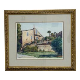 Circa 1997 Gilles Grimoin Original "Moulin Saint Michel" Watercolor, Framed