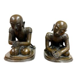 Mid 20th Century Bronze Burmese Monk Statues, Pair
