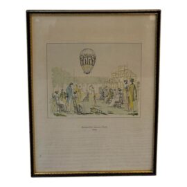 Vintage "Montgolfiere Lancee a Tivoli 1800" Colored Lithograph, Framed