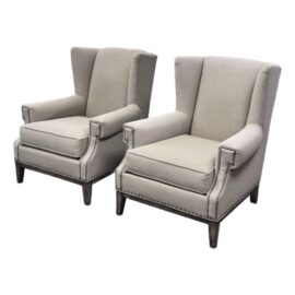 Sam Moore for Hooker Furniture Wingback Arm Chairs, Pair