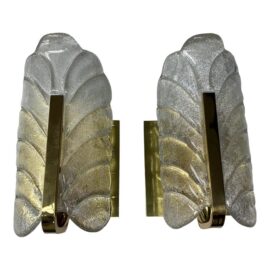 Carl Fagerlund Murano Glass Leaf Sconces, Pair