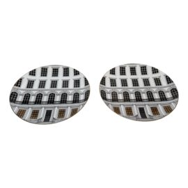 Rory Dobner "Beautiful Buildings" Bone China Dinner Plates, Pair. Original Price: $250