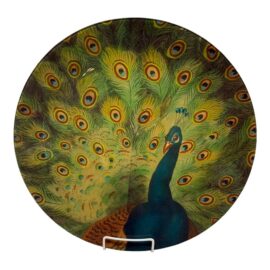 John Derian Hand Blown Peacock Closeup Art Glass Plate