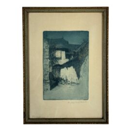 Antique Architectural Landscape Art Work, Framed