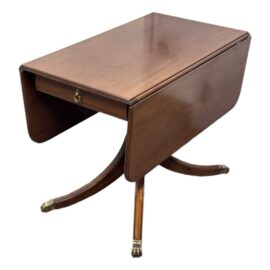 Mid 20th Century Mahogany Drop Leaf Pedestal Table With Claw Brass Feet