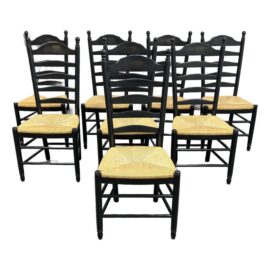 French Provincial Style Ladderback Dining Chairs, Set of Eight