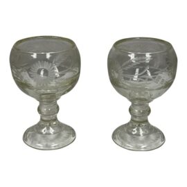 Antique Rummer Georgian Gray Cut Large Glasses, Pair