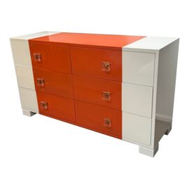 Anthem Design Group Custom Designed White With Orange Lacquer Dresser. Original Price: $3,100
