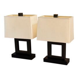 Contemporary Open Square Metal Table Lamps, Pair