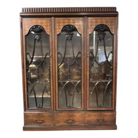 Antique Victorian Three Door Storage Glass + Wood Cabinet
