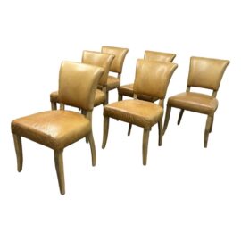 Halo Asia for Sunrise Home Tan Leather Dining Side Chairs, Set of Six. Original Price: $5,400