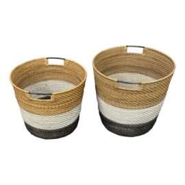 Palecek Bixby Coastal Beach Rattan Nautical Baskets - Set of Two