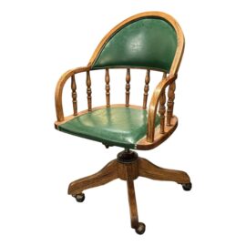 Vintage H W Hull & Sons Oak Wood + Leather Office Chair