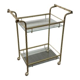 Hollywood Regency Double Handle Brass Bar Cart