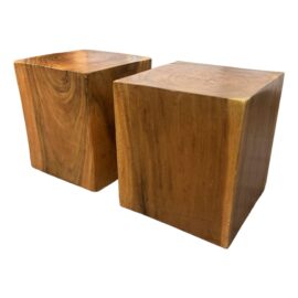 Organic Modern Wood Block Tables, Pair. Original Price: $1,000