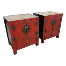Antique Chinese Ming Red Lacquer Cabinets, Pair. Original Price: $4,700