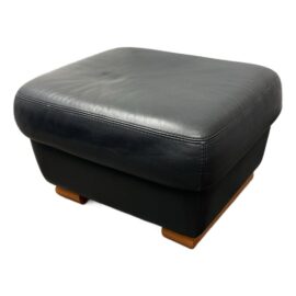 Gamma Arredamenti Full-Grain Leather Italian Ottoman, Black