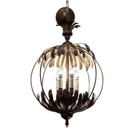 Circa 2006 Currey & Company Five Light Pineapple-Form Metal Sphere Pendant