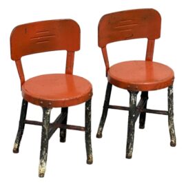 Antique Children's Metal Garden Stools, Pair