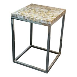 Contemporary Stainless Steel + Mother of Pearl Accent Table