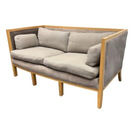 Danish Style Apartment Sofa With Cherry Wood Tone Frame. Original Price: $1,500